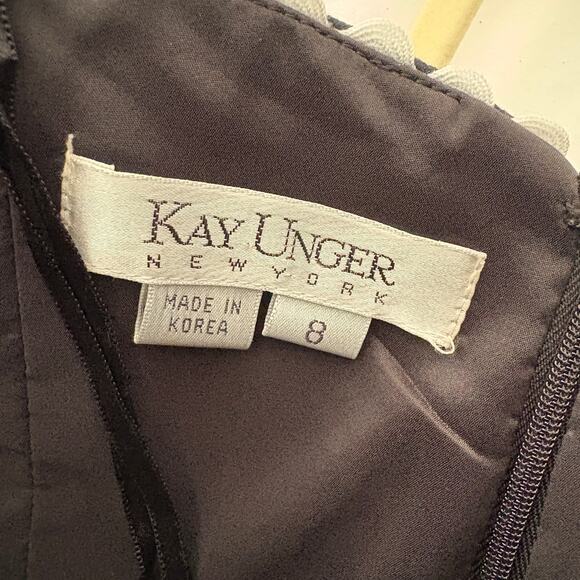 NEW! Kay Unger Strapless Cocktail Dress Offset Scallop Edge Black White - 8 - Picture 7 of 10